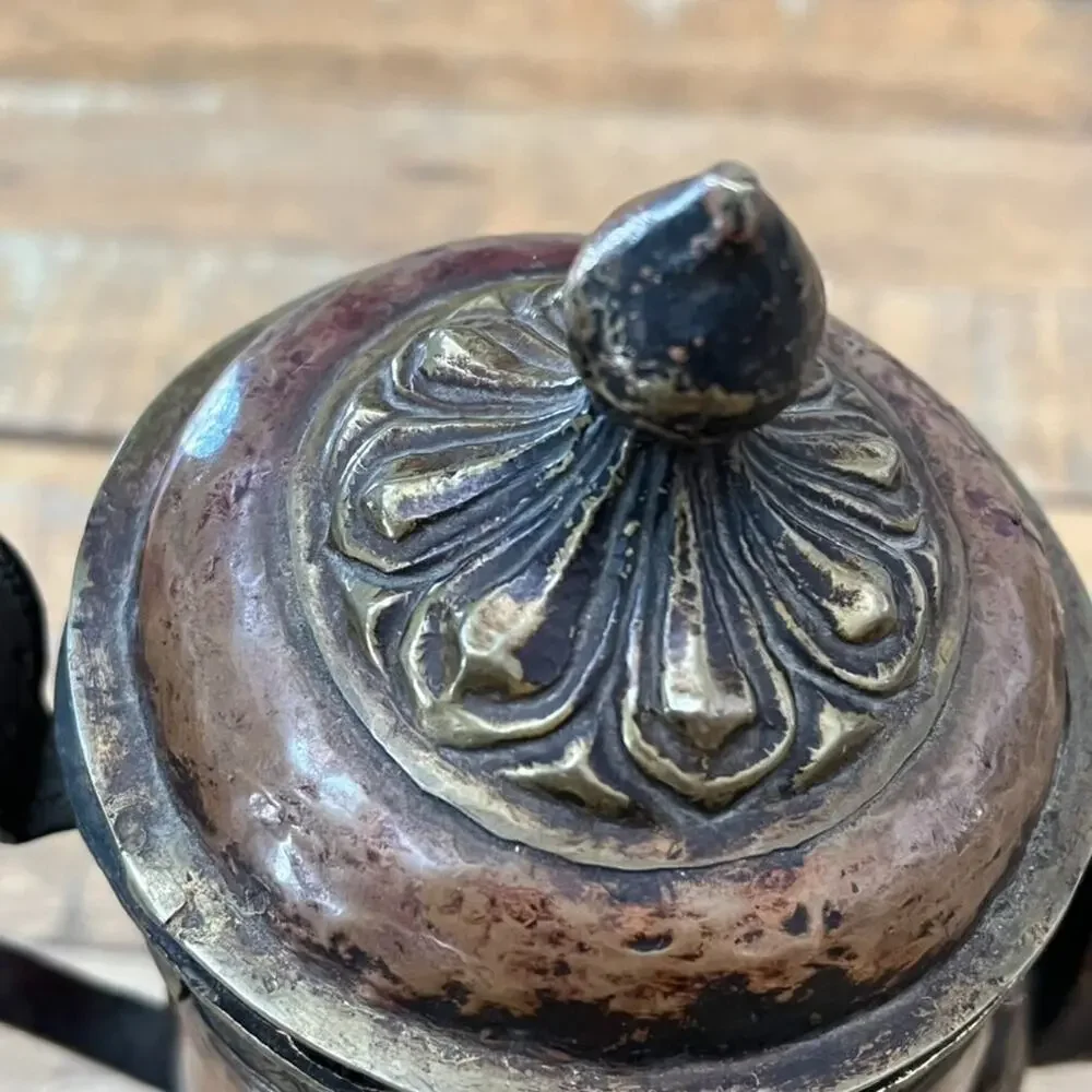 Antique Copper Brass Pitcher 7.5 in Ornate Detailed Embossing w/ Lid